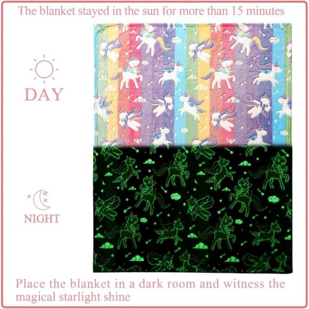 New Soft Glow in The Dark Unicorn Blanket for Girls or Birthday Gift, 50x60In - Picture 4 of 12